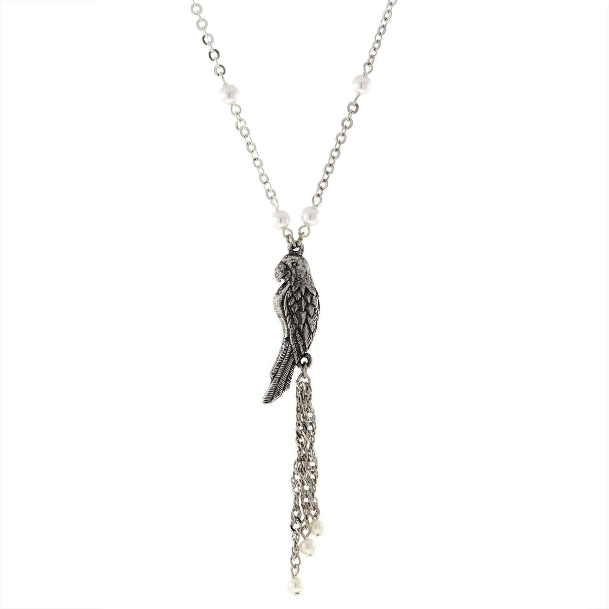 1928 Jewelry Neotropic Exotic Parrot Faux Pearl Chain and Tassel Necklace 16 Inch with 3 Inch Extender
