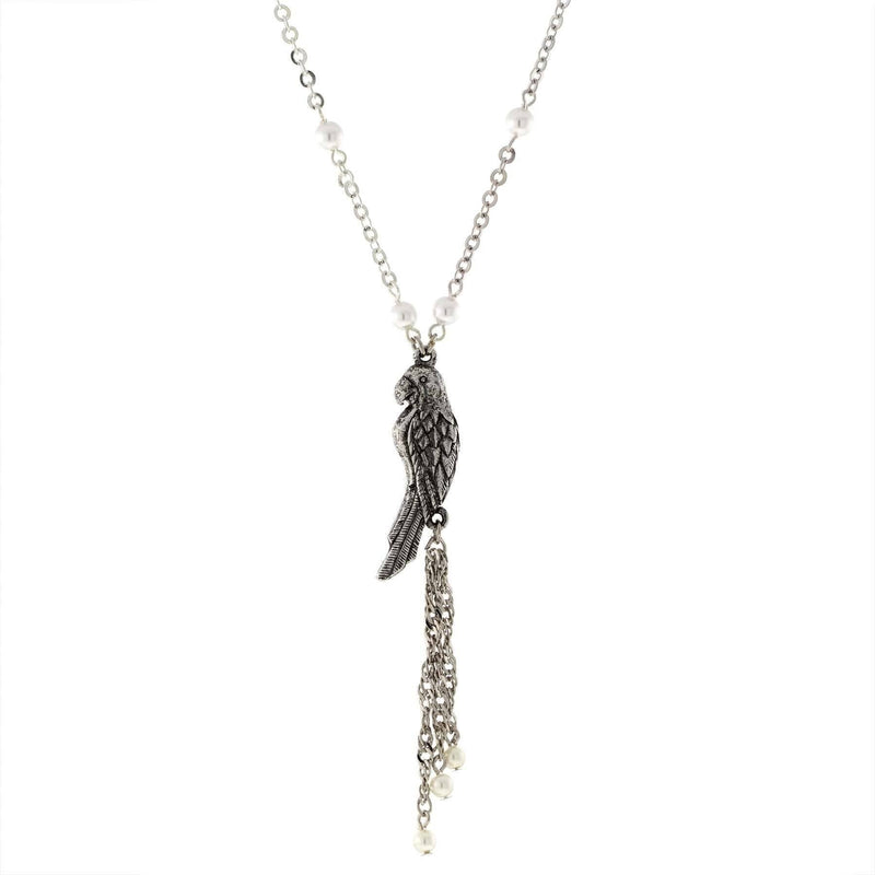 1928 Jewelry Neotropic Exotic Parrot Faux Pearl Chain and Tassel Necklace 16 Inch with 3 Inch Extender