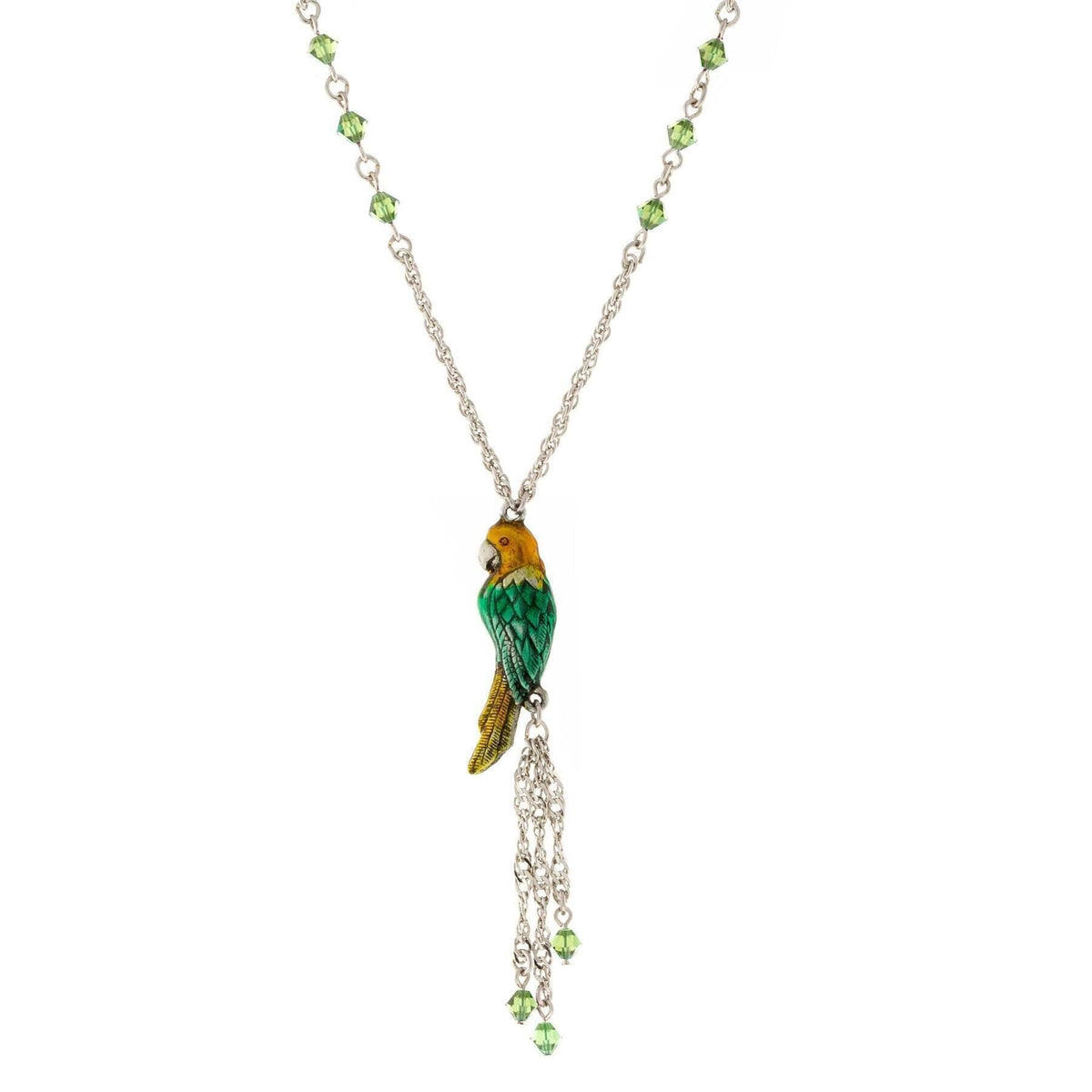 1928 Jewelry Neotropic Exotic Parrot Crystal Tassel Necklace 16 Inch with 3 Inch Extender