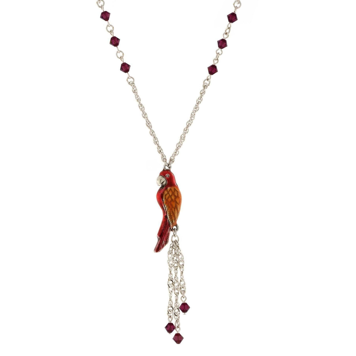1928 Jewelry Neotropic Exotic Parrot Crystal Tassel Necklace 16 Inch with 3 Inch Extender
