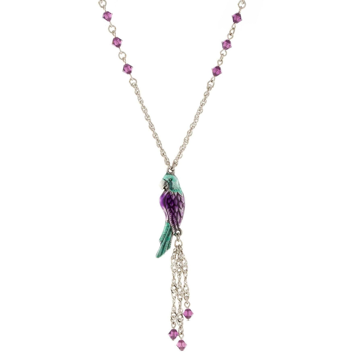 1928 Jewelry Neotropic Exotic Parrot Crystal Tassel Necklace 16 Inch with 3 Inch Extender