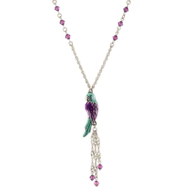 1928 Jewelry Neotropic Exotic Parrot Crystal Tassel Necklace 16 Inch with 3 Inch Extender