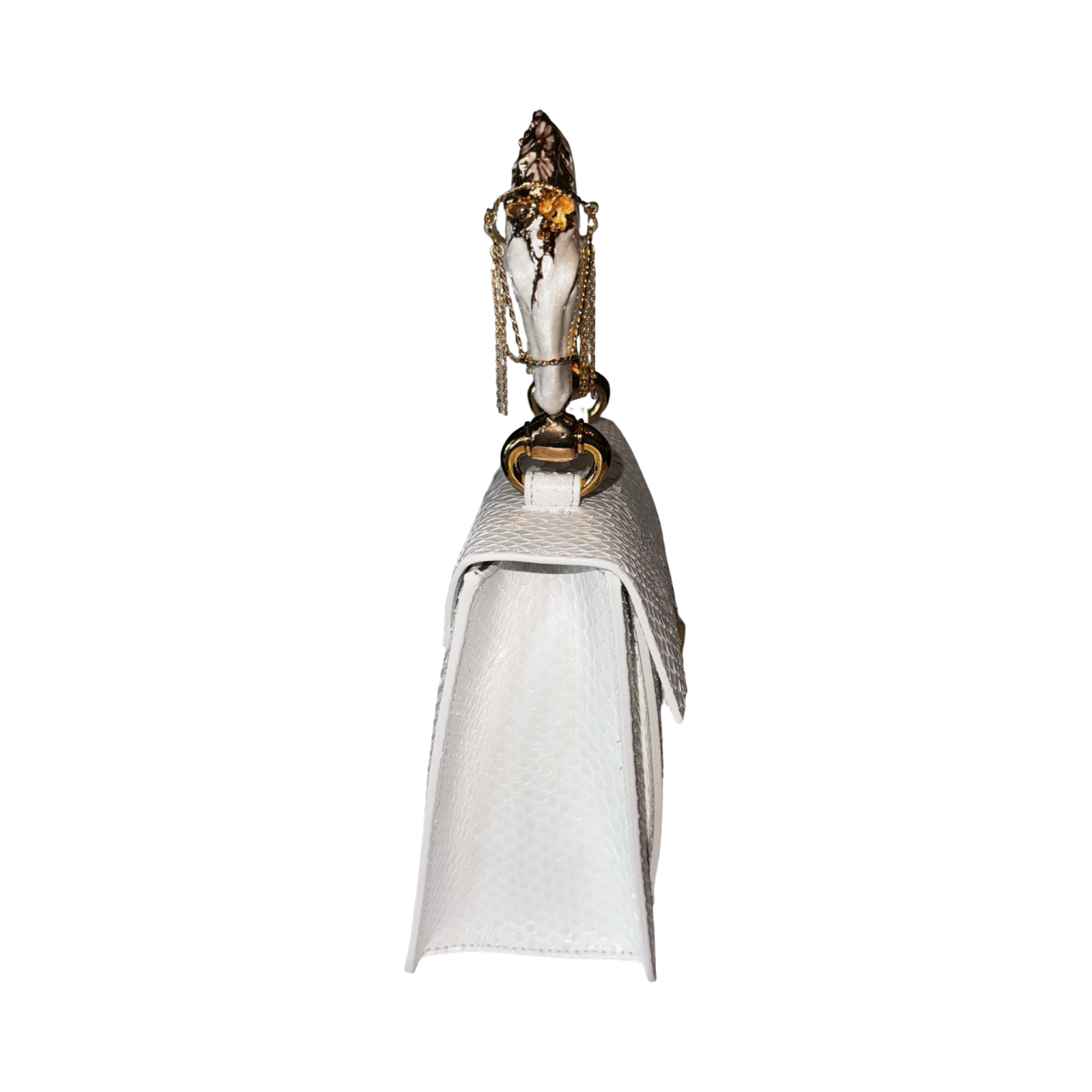Allysa Payne Cosmo Horse Handle Handbag In Iridescent White Python