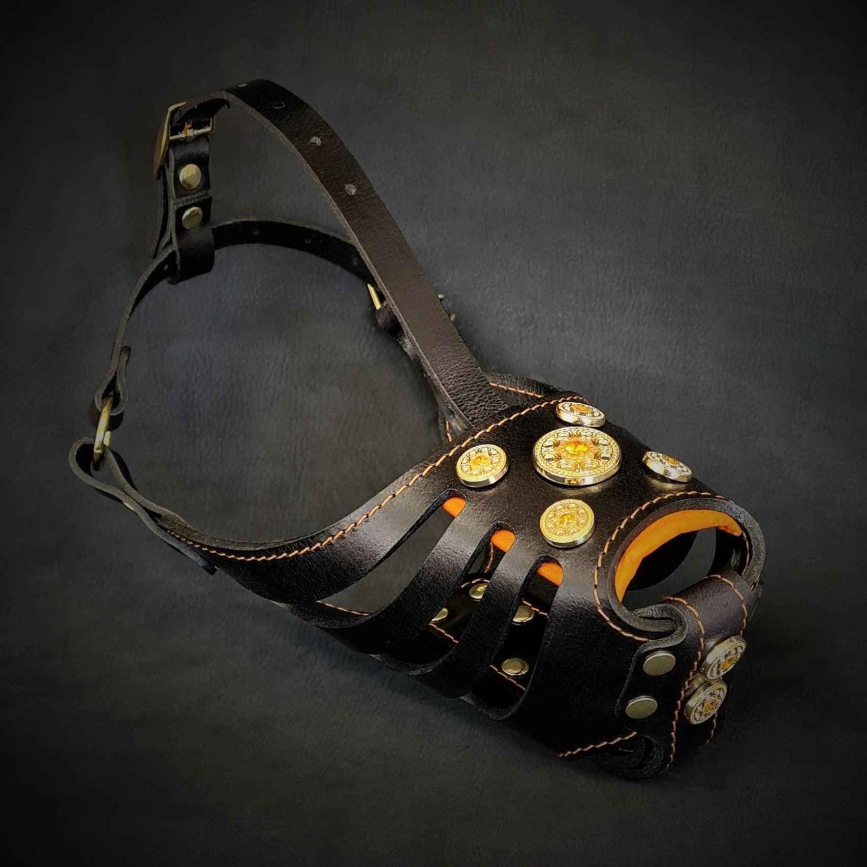 Bestia Bijou Basket Black & Orange Leather Dog Muzzle