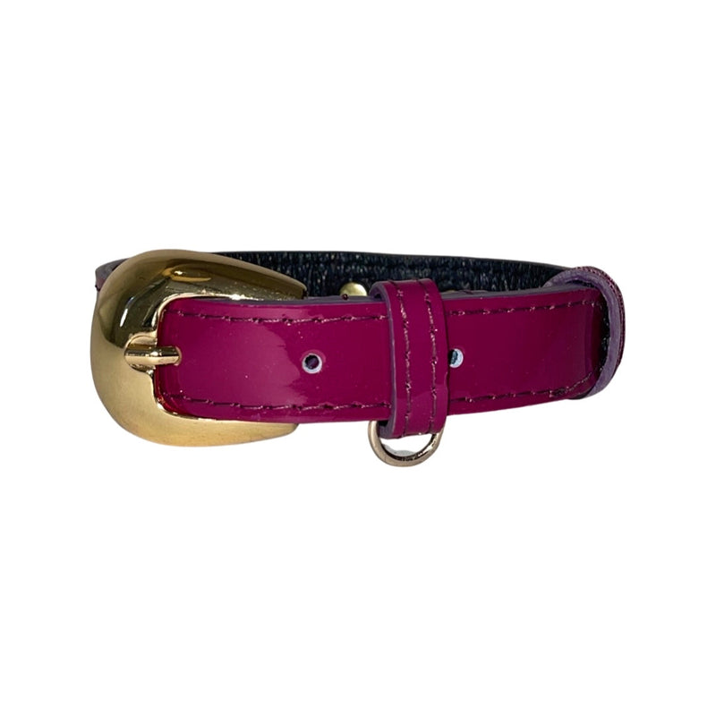 XS 7"-14" Purple Patent Italian Leather Collar/Custom Gold Oval Italian Hardware