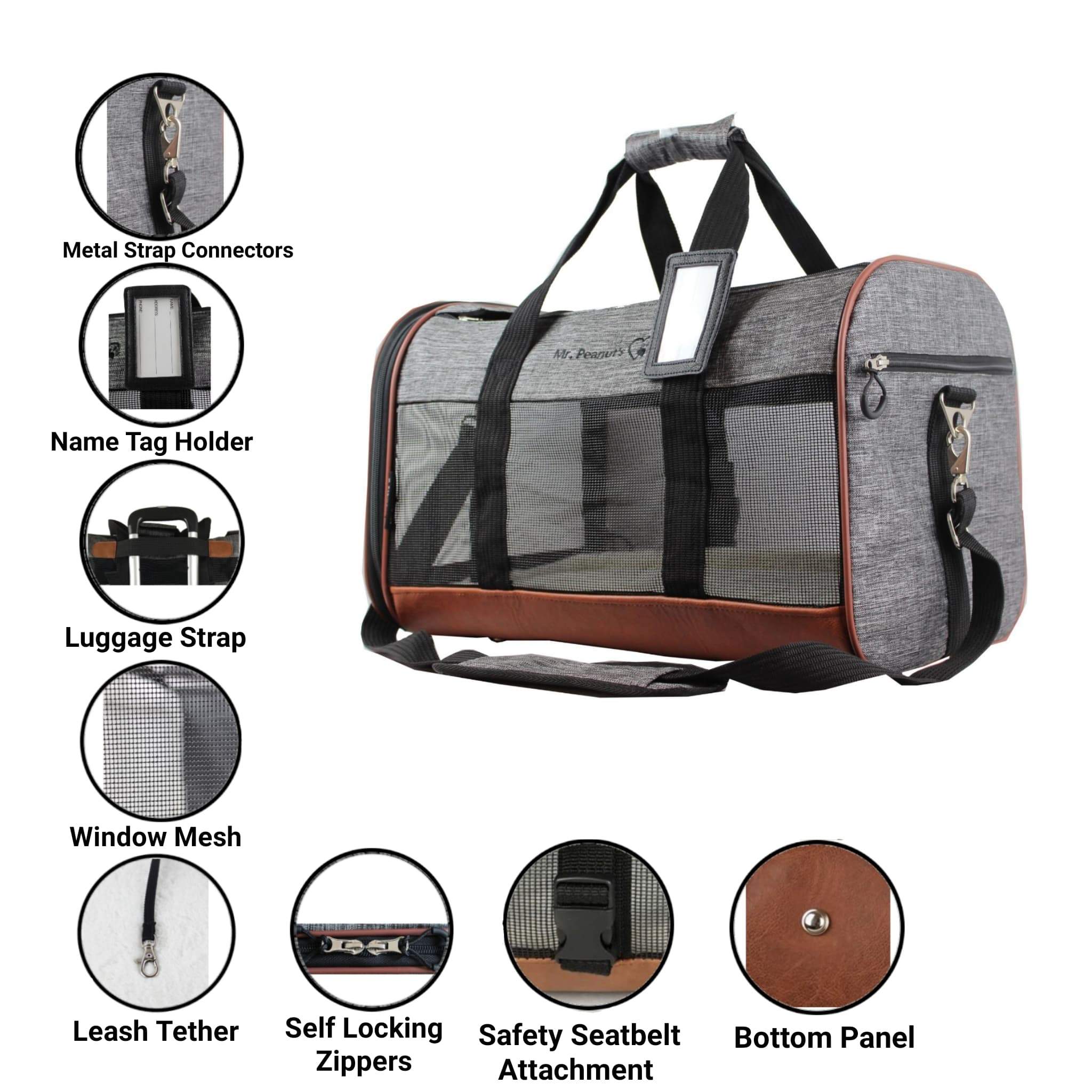 Mr. Peanuts Rhodium Series Mini Size Soft Sided Pet Carrier - Note Sizing in Description