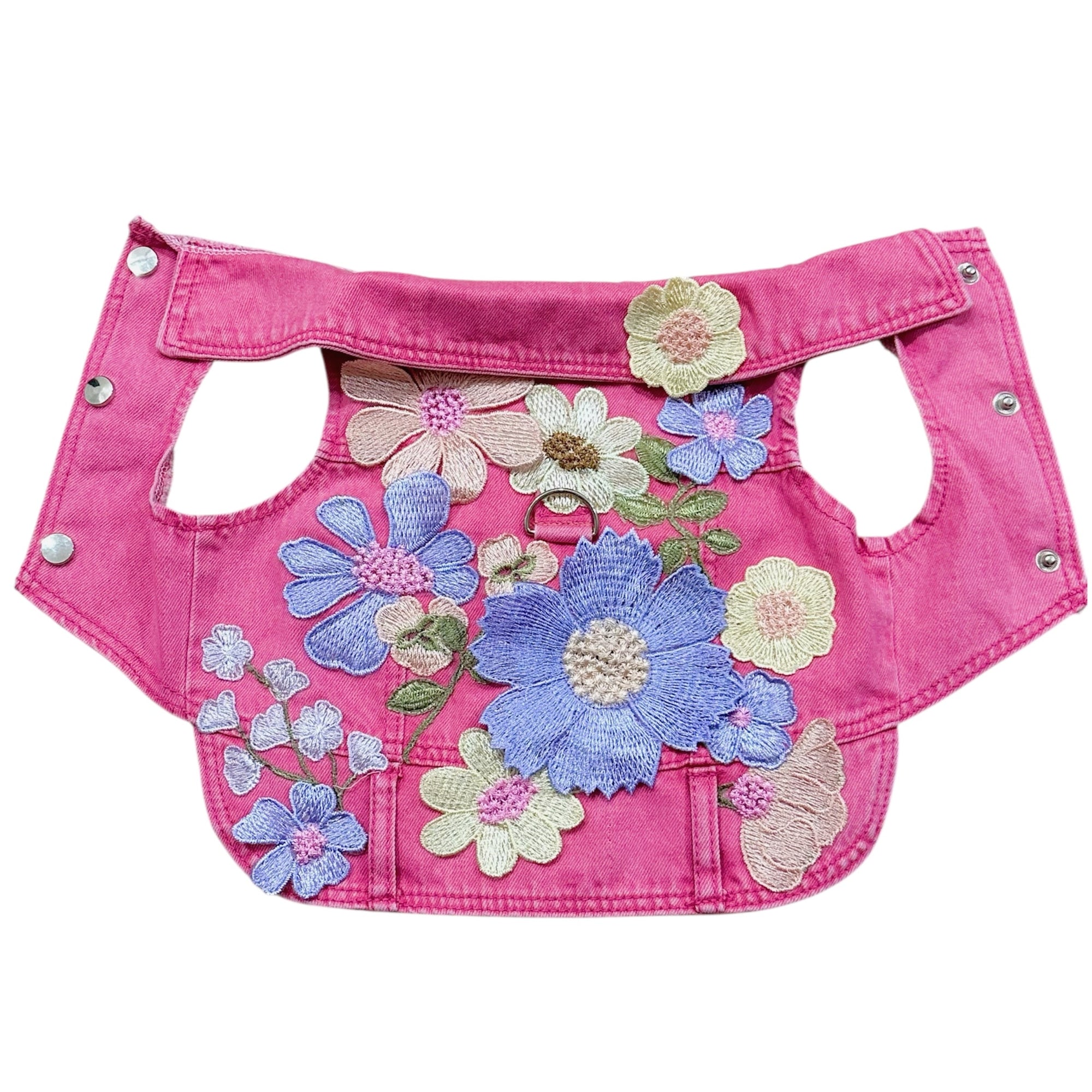Heads or Tails Pup Flower Girl Denim Dog Vest
