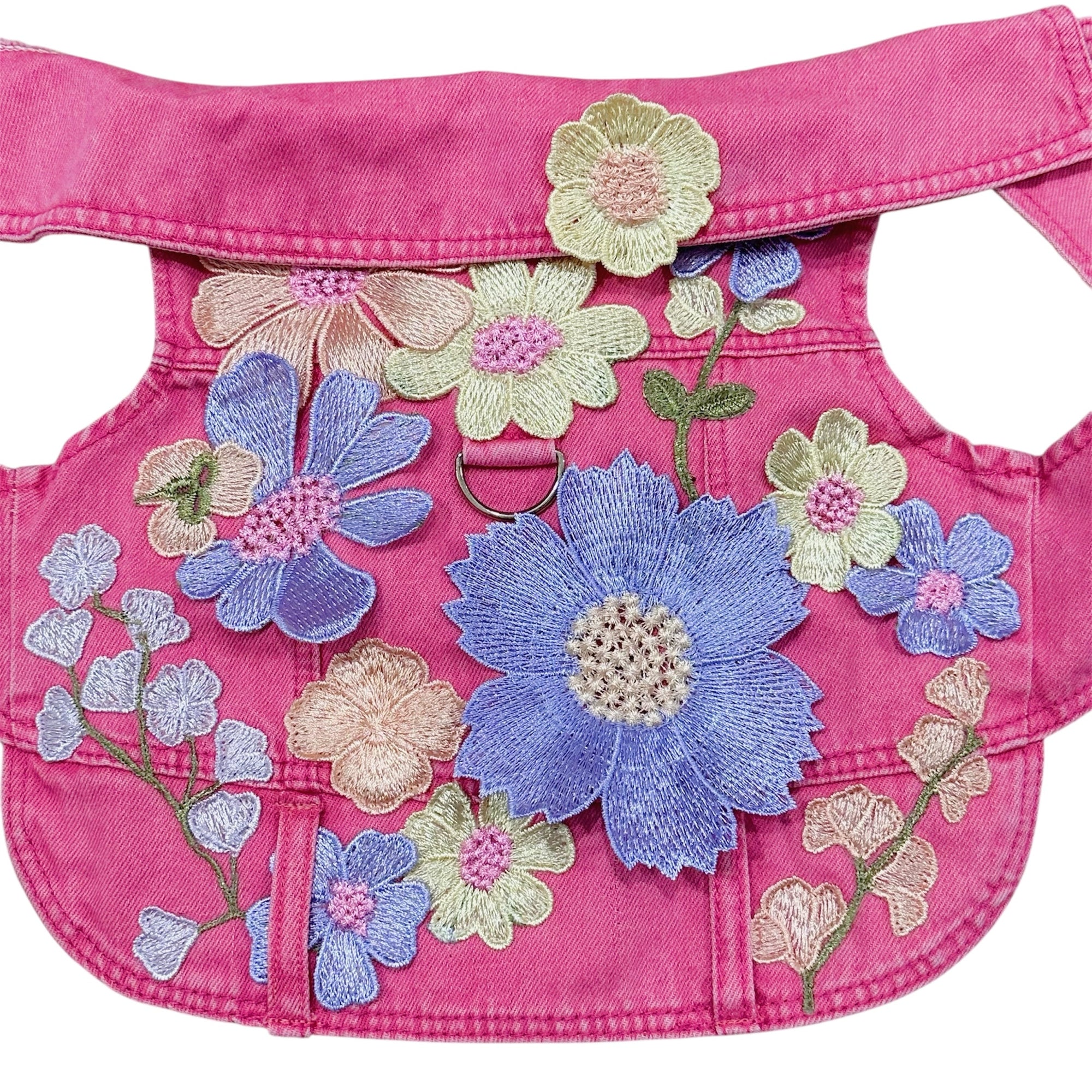 Heads or Tails Pup Flower Girl Denim Dog Vest