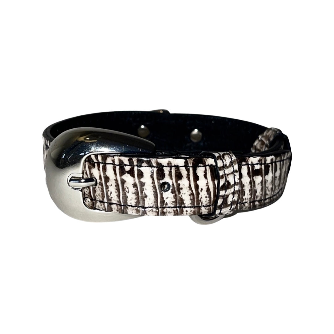 Allysa Payne XS 7"-14" Black & White Custom Snake Dog Collar/Custom Silver Oval Italian Hardware