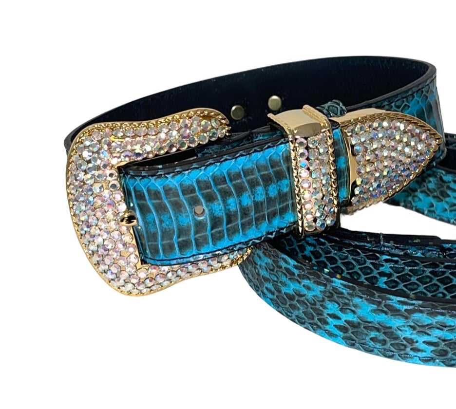 Allysa Payne Turquoise & Black Swarovski Crystal Hardware Snake Dog Collar & Leash Set