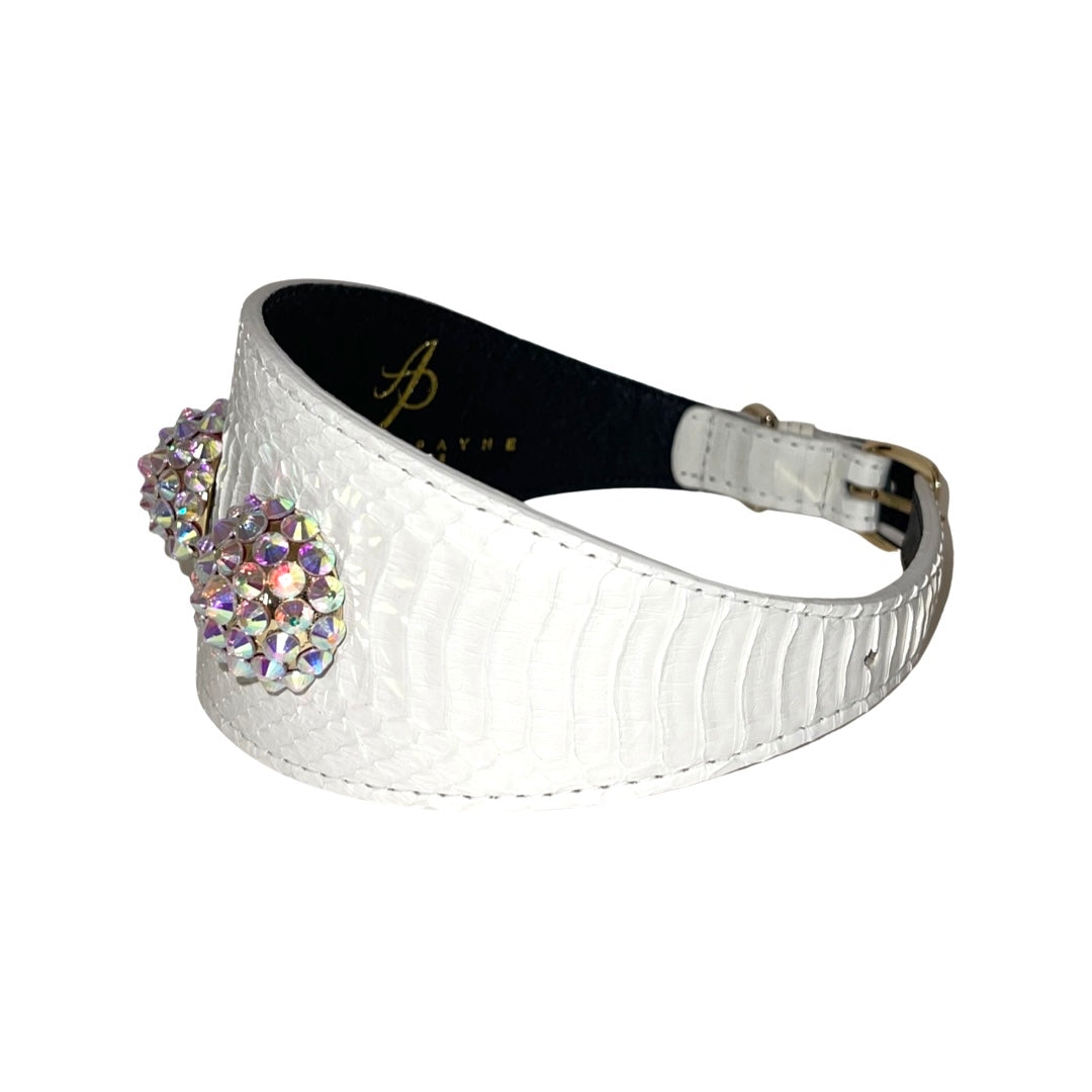 Allysa Payne Matte White 3-Inch Wide Style , With Our Custom Swarovski Rivets Dog Collar & Leash Set
