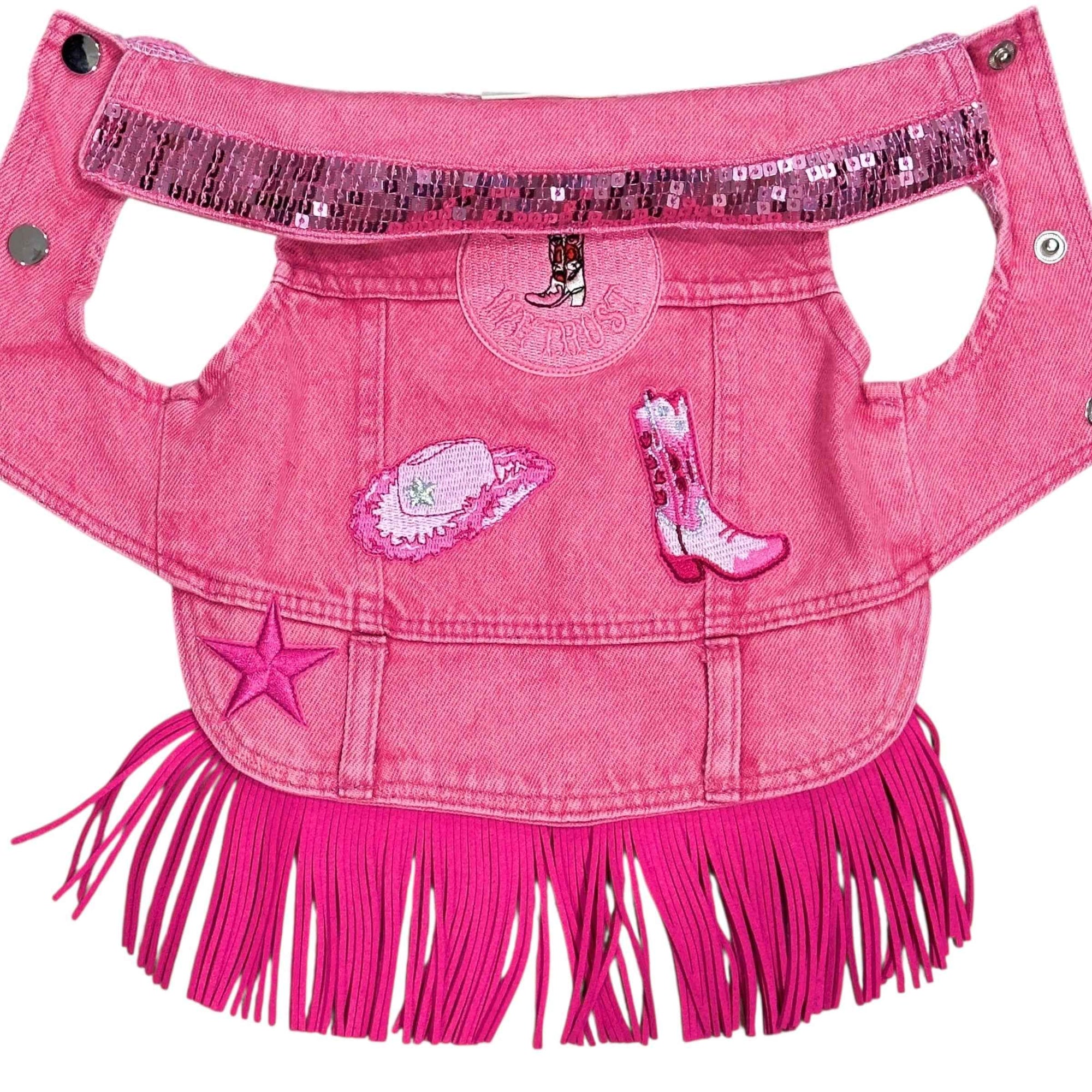 Heads or Tails Pup Pink Dolly Denim Dog Vest