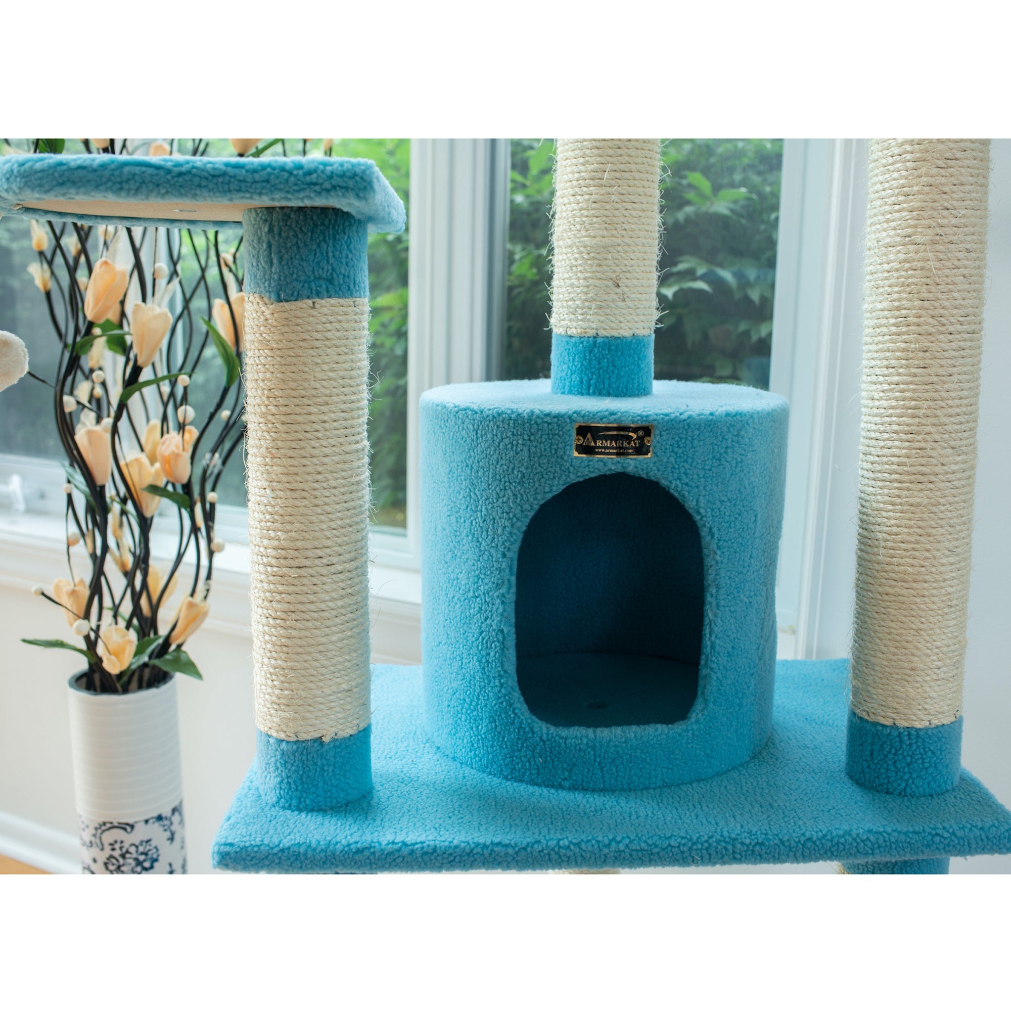 Armarkat B6605 65-Inch Classic Cat Tree In Sky Blue Jackson Galaxy Approved Five Levels With Perch Condo Hanging Tunnel