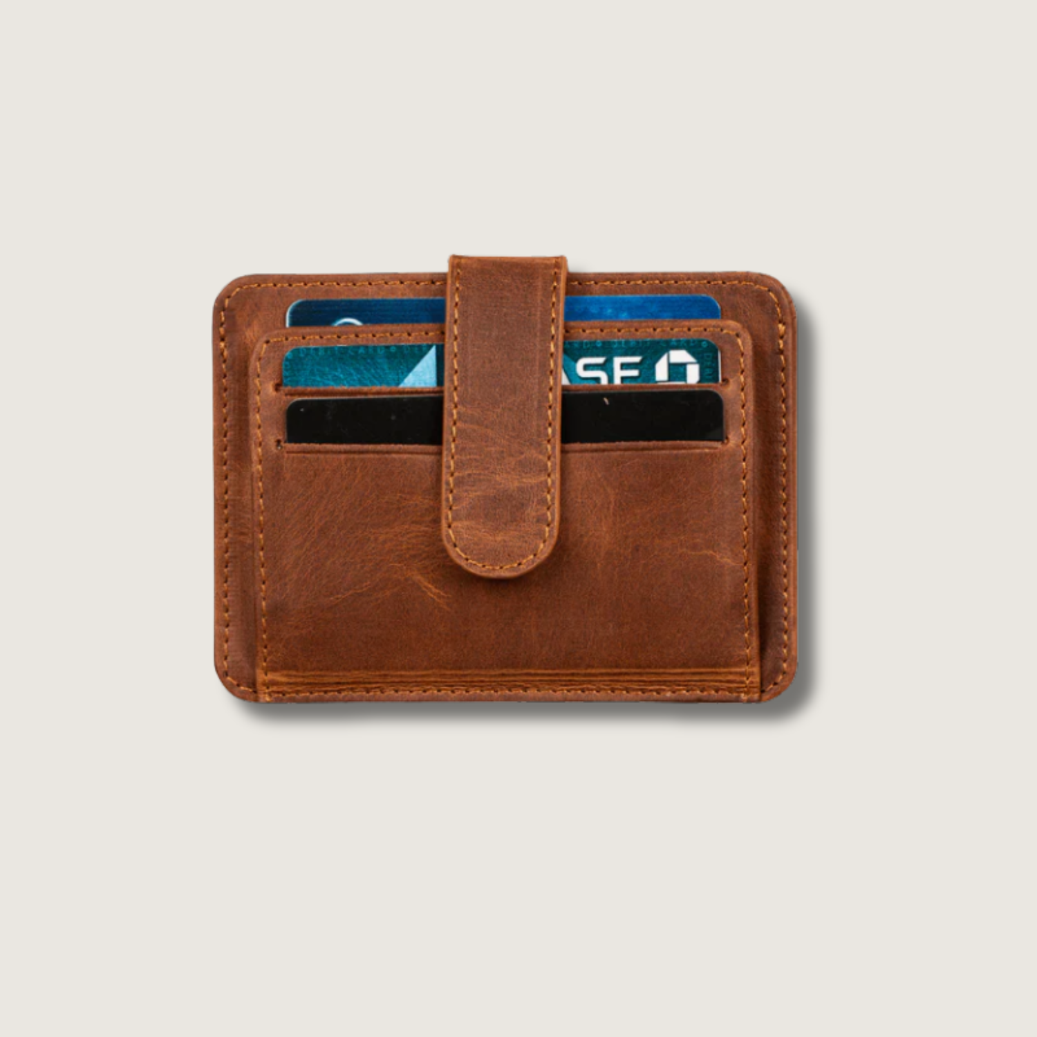 Leather Card Holder Wallet with ID Window Brown Miami