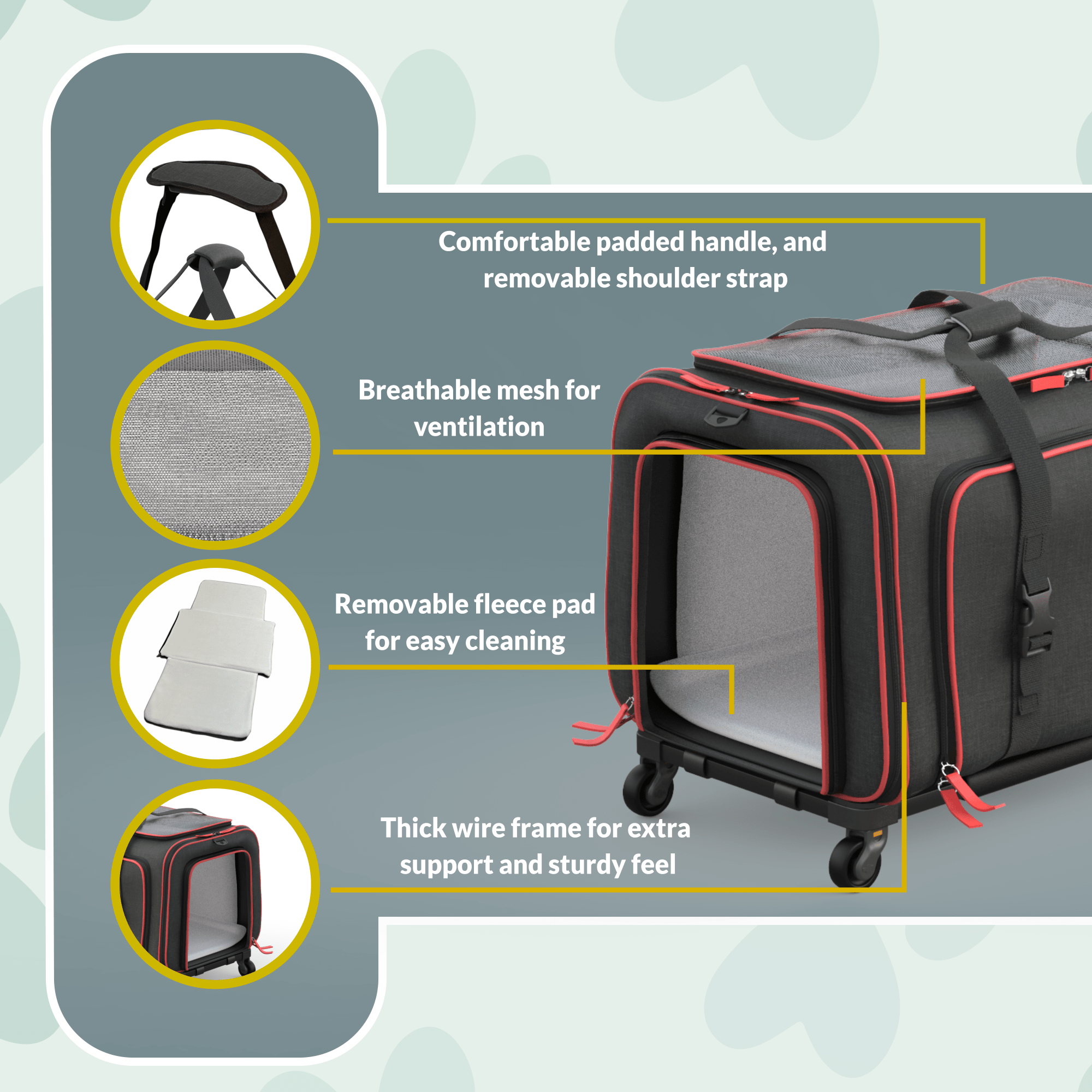 Katziela Rolling Rover Airline Compliant Expandable Wheeled Pet Carrier | HT Animal Supply
