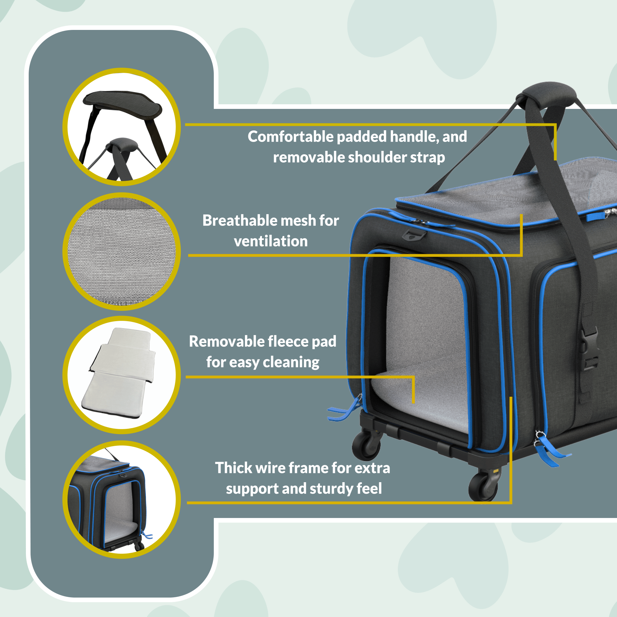 Katziela Rolling Rover Airline Compliant Expandable Wheeled Pet Carrier | HT Animal Supply