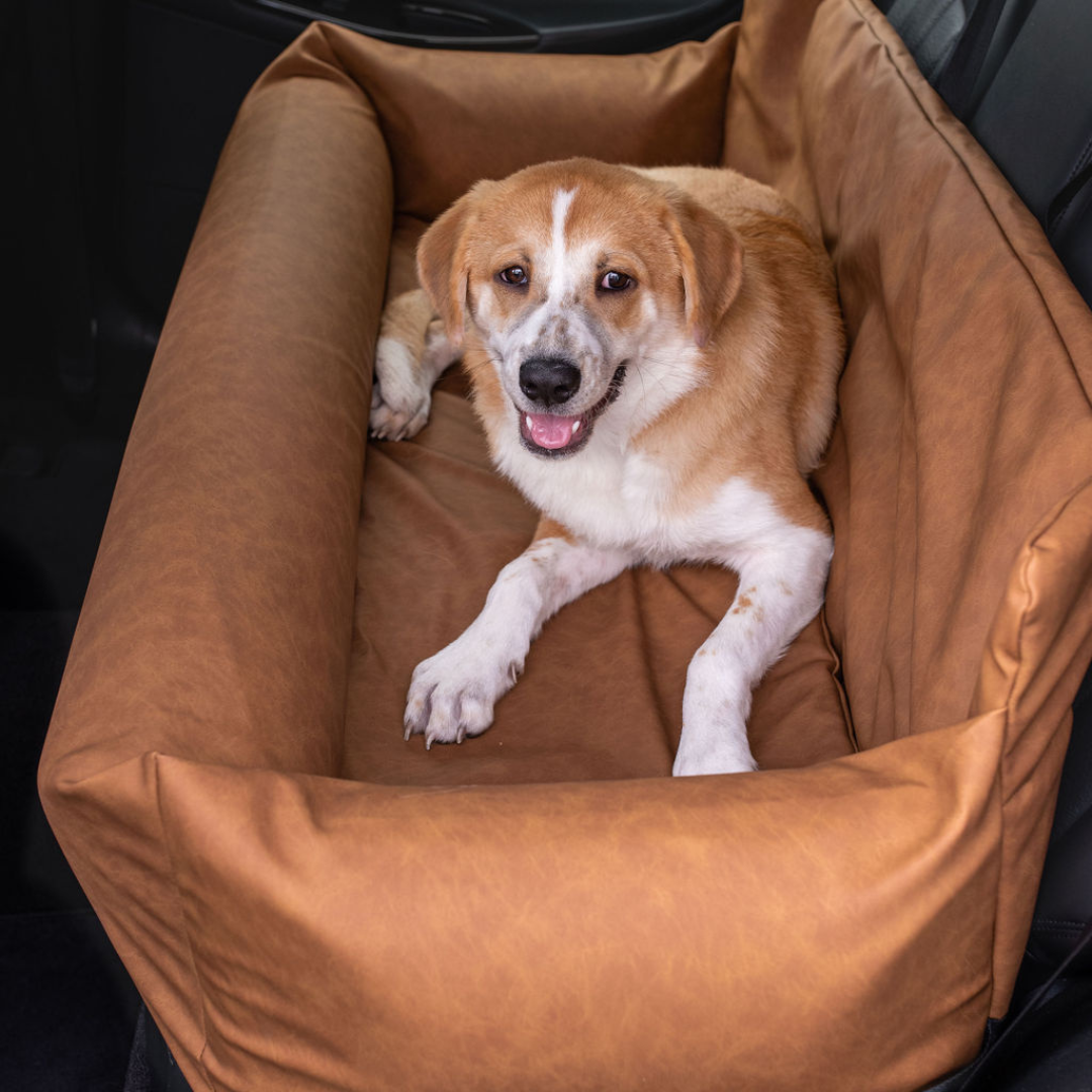 PupProtector Faux Leather Memory Foam Dog Car Bed Camel