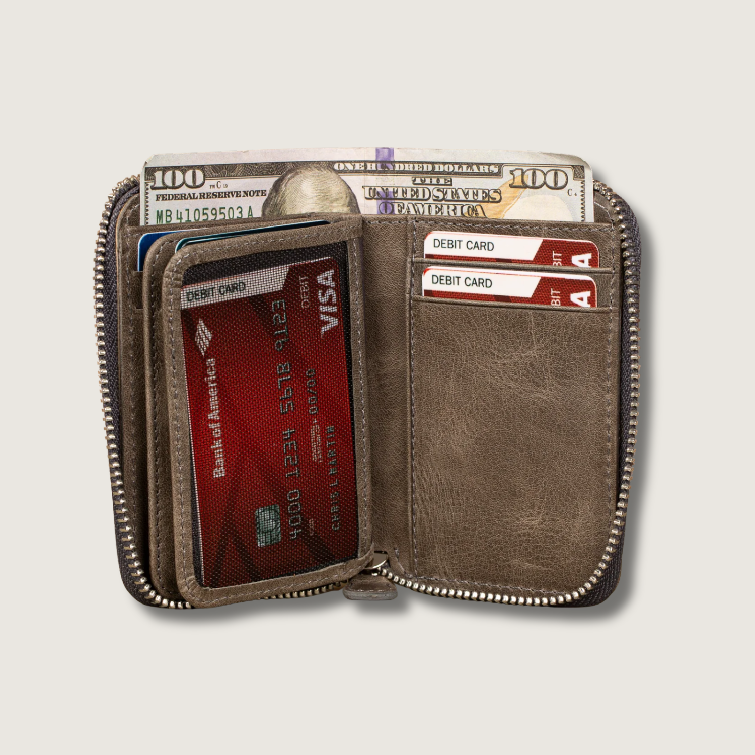 Premium Leather Zipper Wallet Dark Gray Anniston