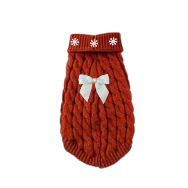 Pearl Bow Cable Knit Dog Sweater - Luxe Winter Petwear