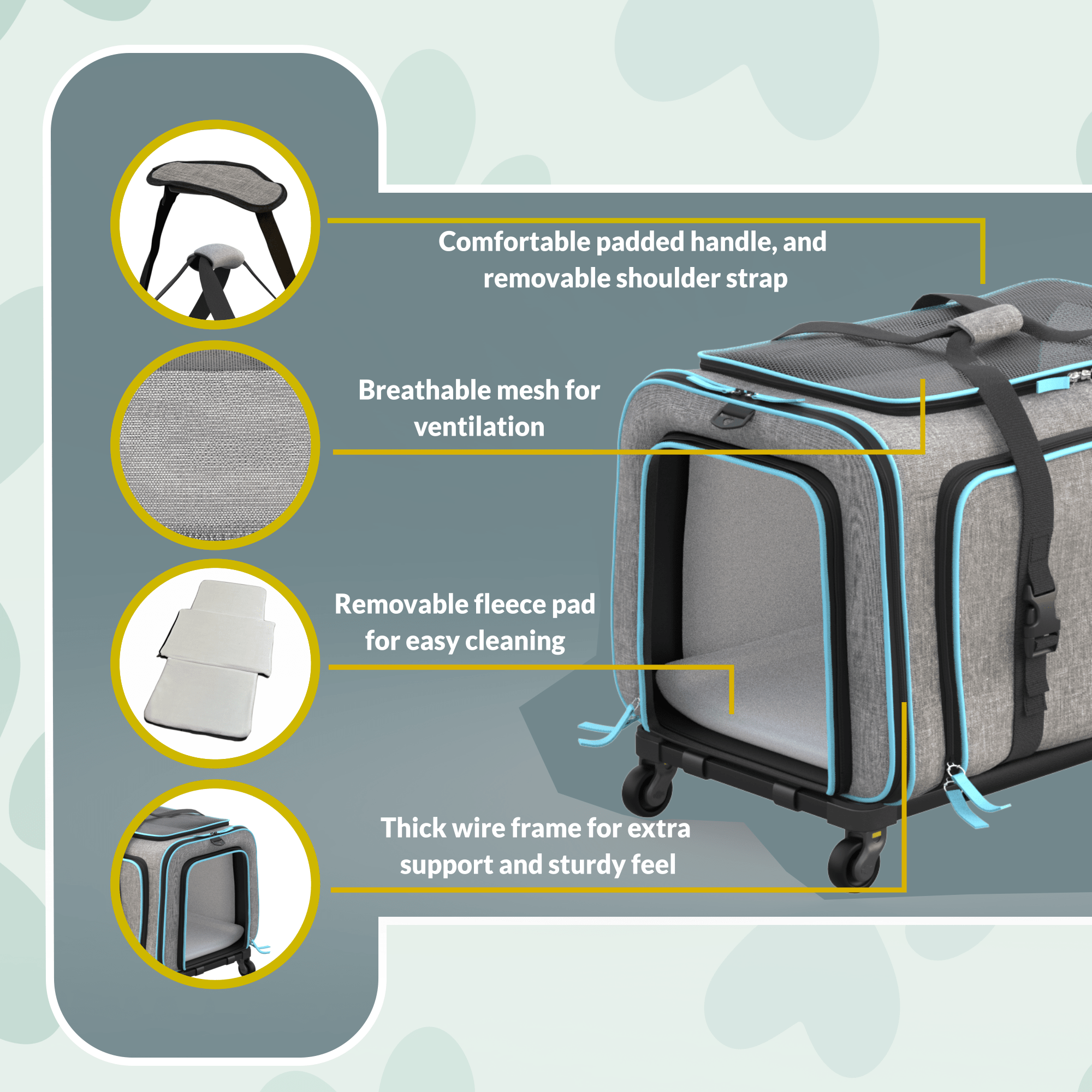 Katziela Rolling Rover Airline Compliant Expandable Wheeled Pet Carrier | HT Animal Supply