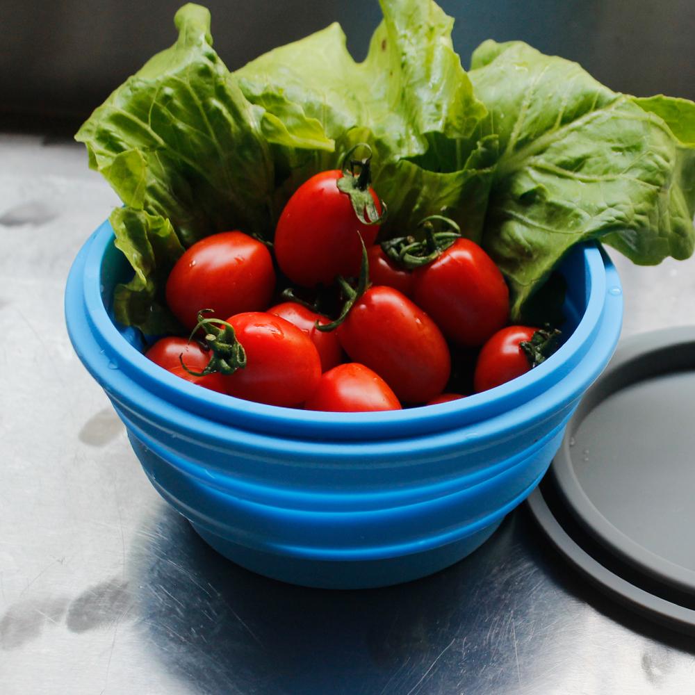 Mr. Peanuts 30oz Collapsible Silicone Camping Bowl with Lid & Foldable Fork