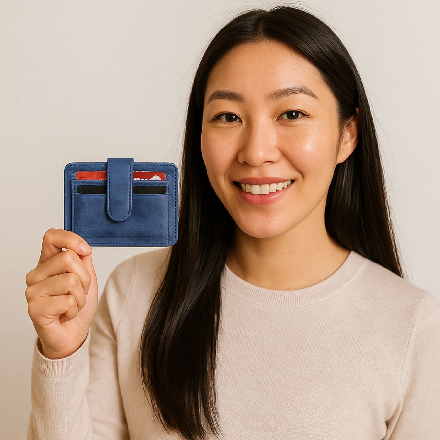 Leather Card Holder Wallet with ID Window Blue Miami