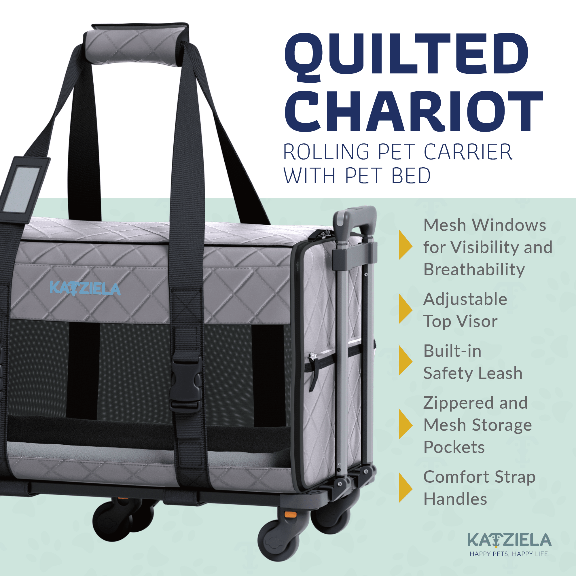Quilted Chariot Pet Carrier With Removable Wheels and Telescopic Handle | HT Animal Supply