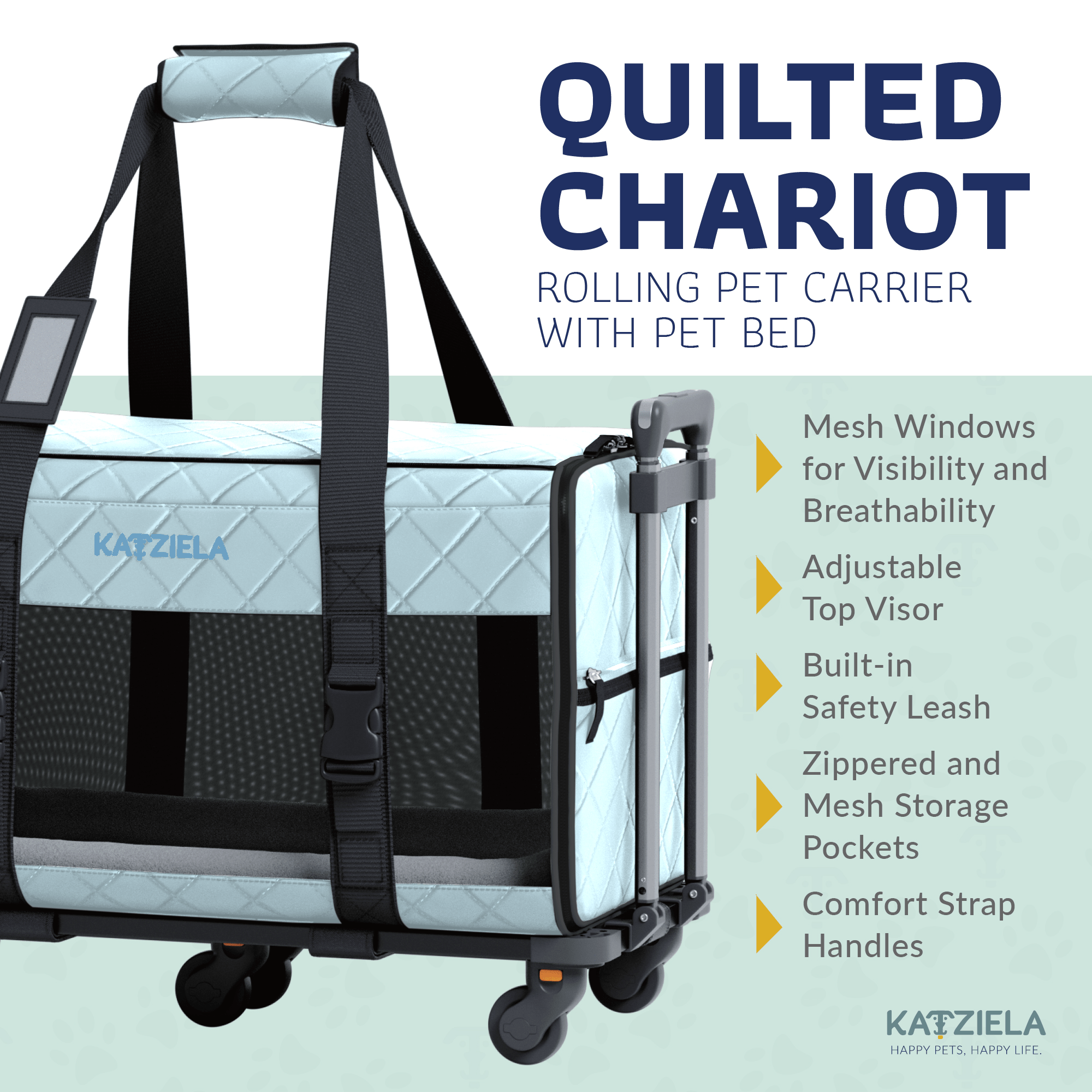 Quilted Chariot Pet Carrier With Removable Wheels and Telescopic Handle | HT Animal Supply