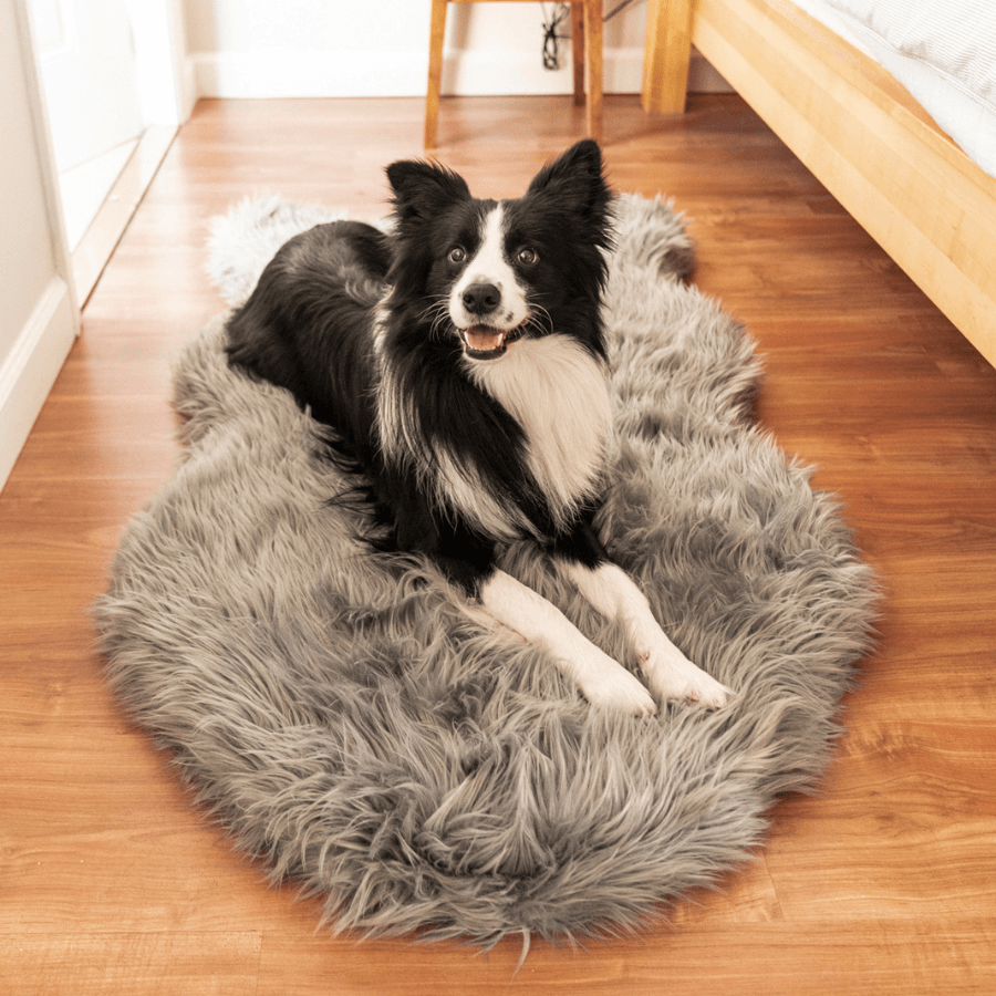 Puprug Faux Fur Orthopedic Dog Bed Curve Charcoal Grey