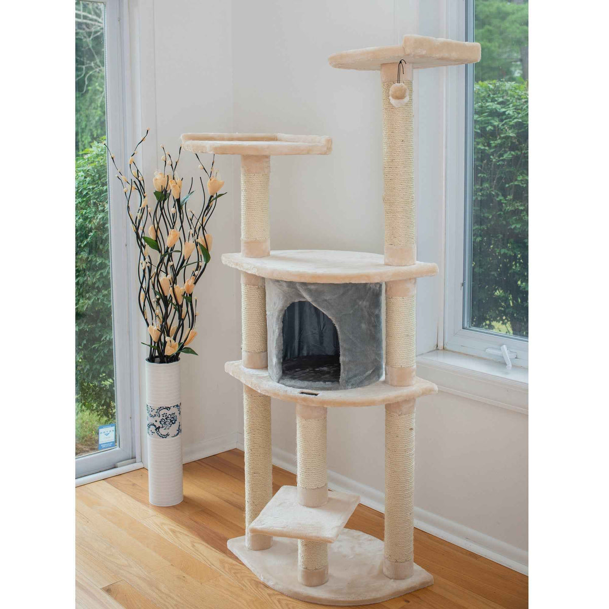 Armarkat 64" Cat Tree With Sractch Sisal Post Soft-side Playhouse  A6401 Almond