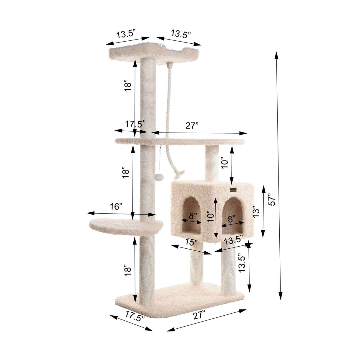Armarkat Faux Fur Covered Cat Scratch Furniture 57" Beige A5708