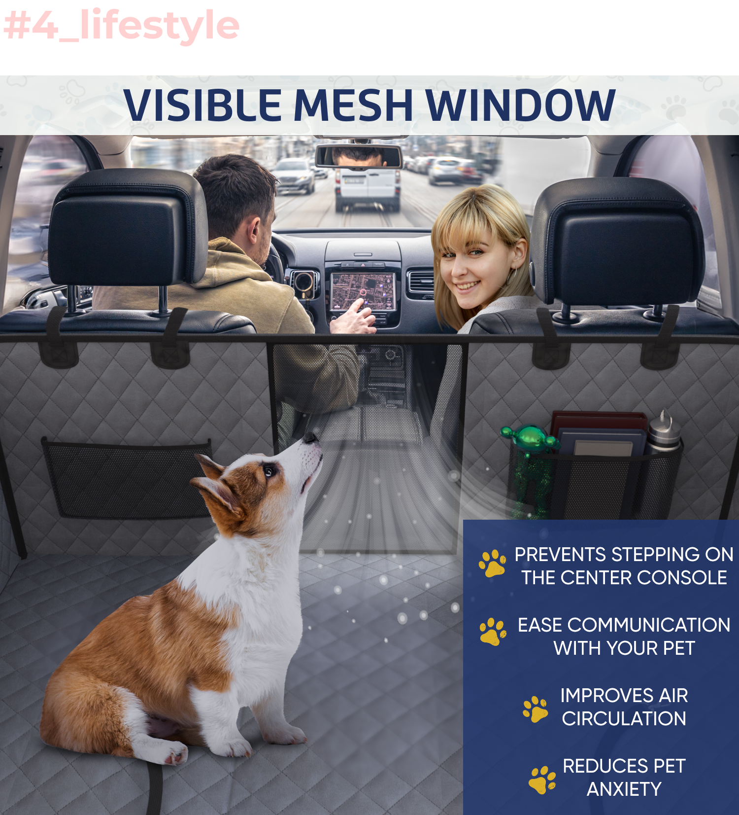 Large Seat Guard Waterproof Back Seat Extended Cover With Mesh Window Storage Pockets