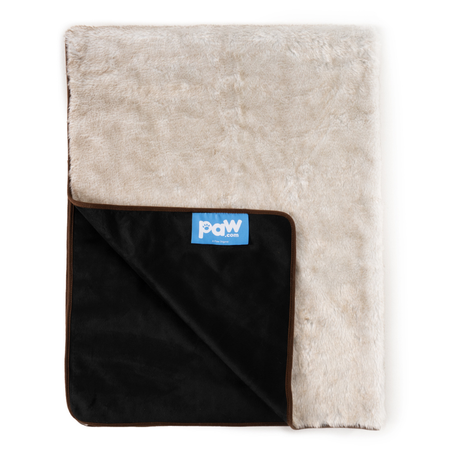 PupProtector Short Fur Waterproof Throw Blanket White with Brown Accents