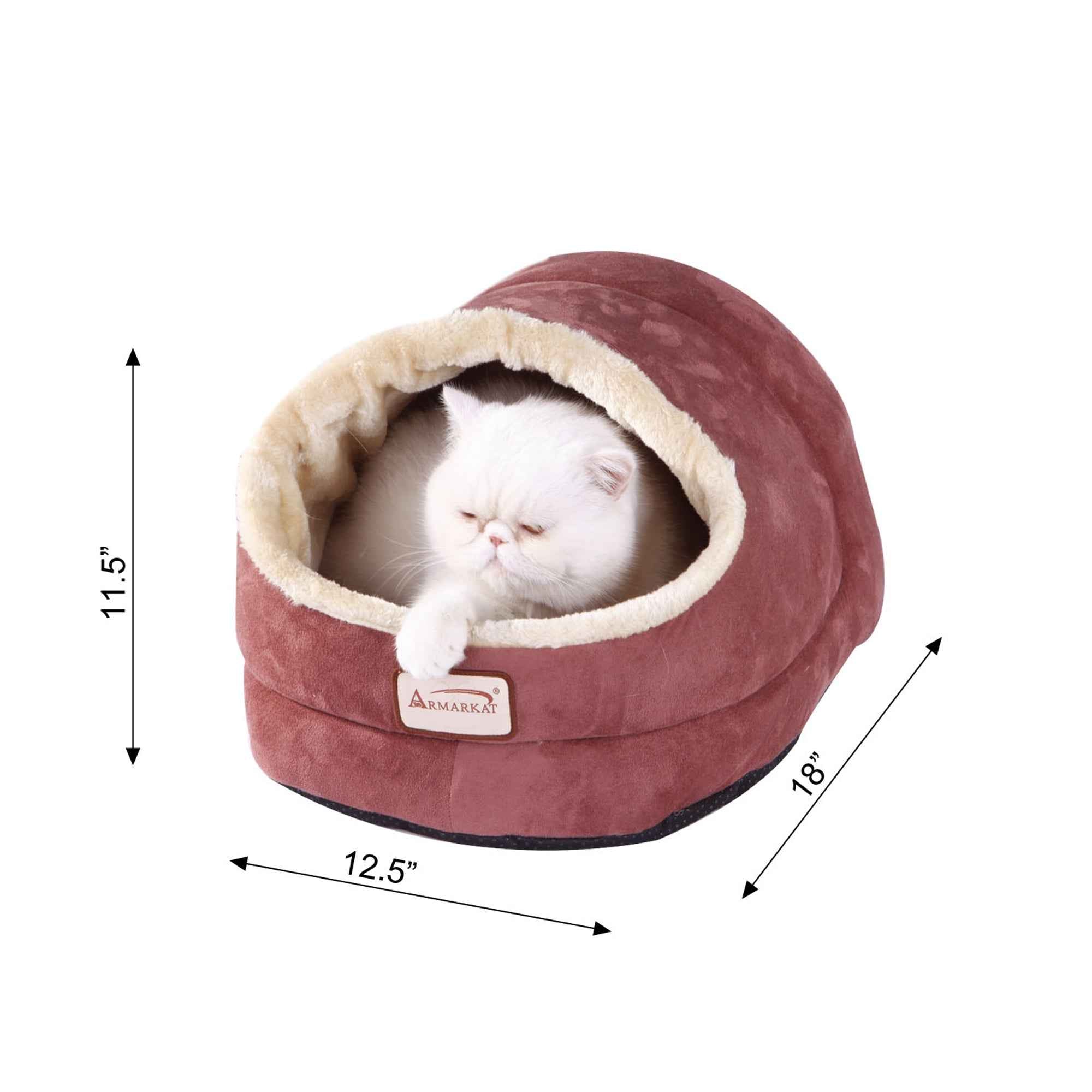 Armarkat faux suede Cat Bed and Cave  18"(L) x 12.5"(W) x 11.5"(H)  C18HTH/MH Indian Red