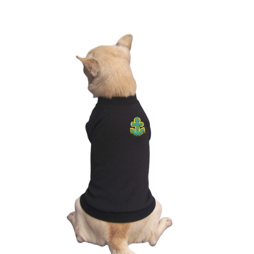 Bark 5th Ave., LLC Chenille Embroidered Anchor Dog Shirt Black pet supplies