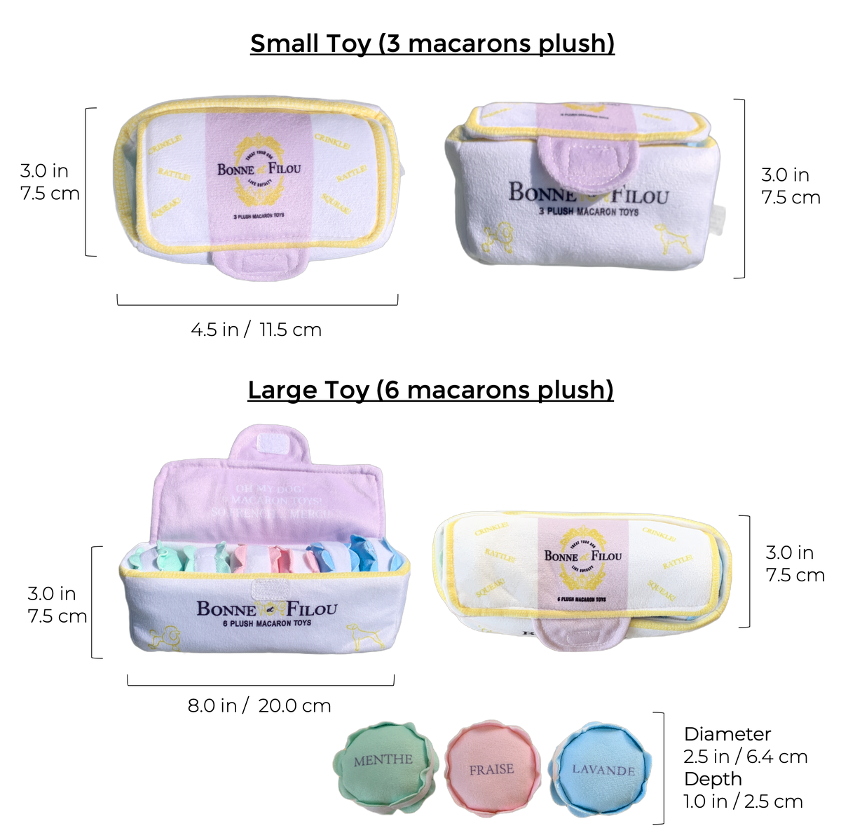 Bonne et Filou – Plush Macaron Squeaky Dog Toy Set