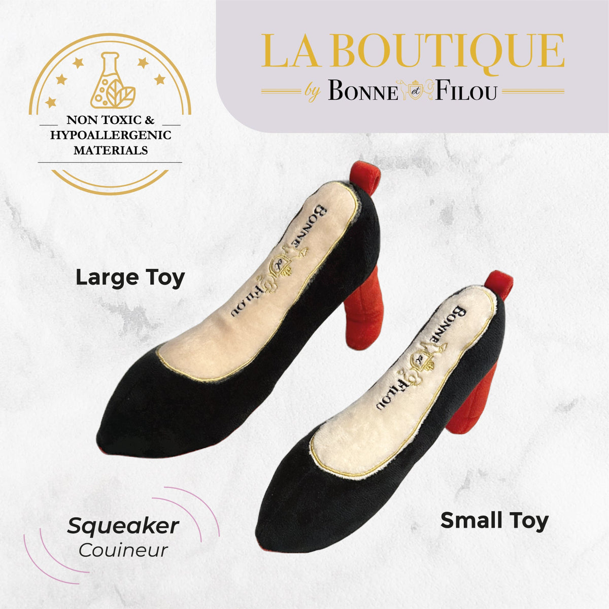 Bonne et Filou – Red Heel Squeaky Dog Shoe Toy