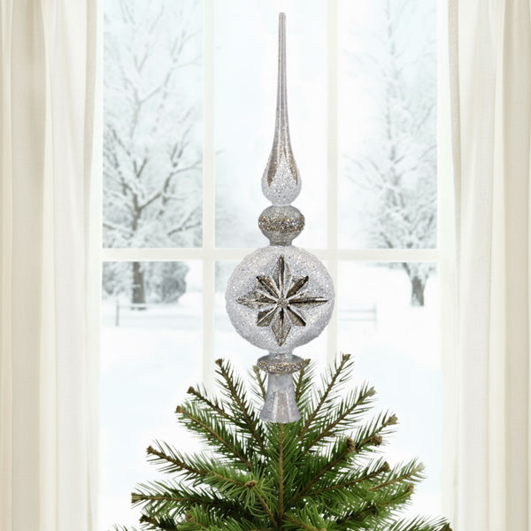Old World Christmas: Retro Silver Frost Christmas Tree Topper