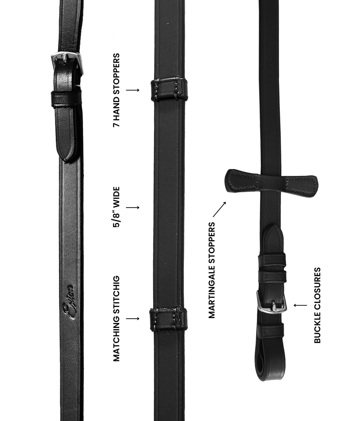 ExionPro Leather Reins with Seven Hand Stoppers