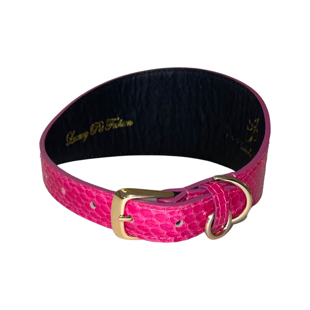 Allysa Payne Fuchsia Pink Snake Dog Collar With Green Rhinestone Alligators