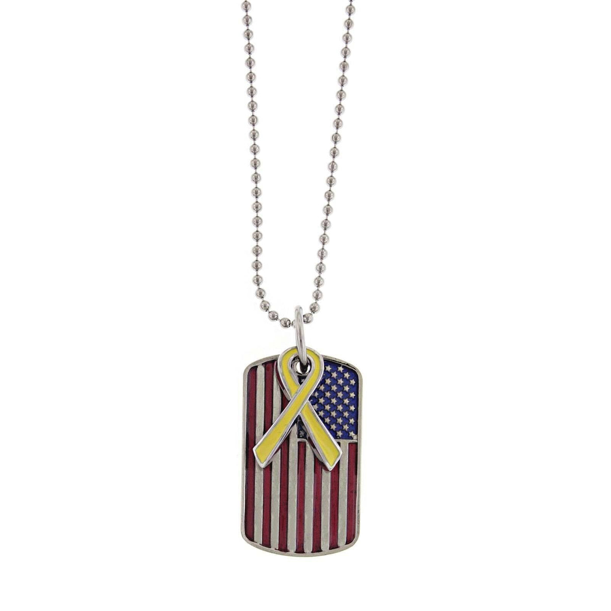 1928 Jewelry American Flag Dog Tag With Yellow Ribbon Pendant Necklace 24 Inch
