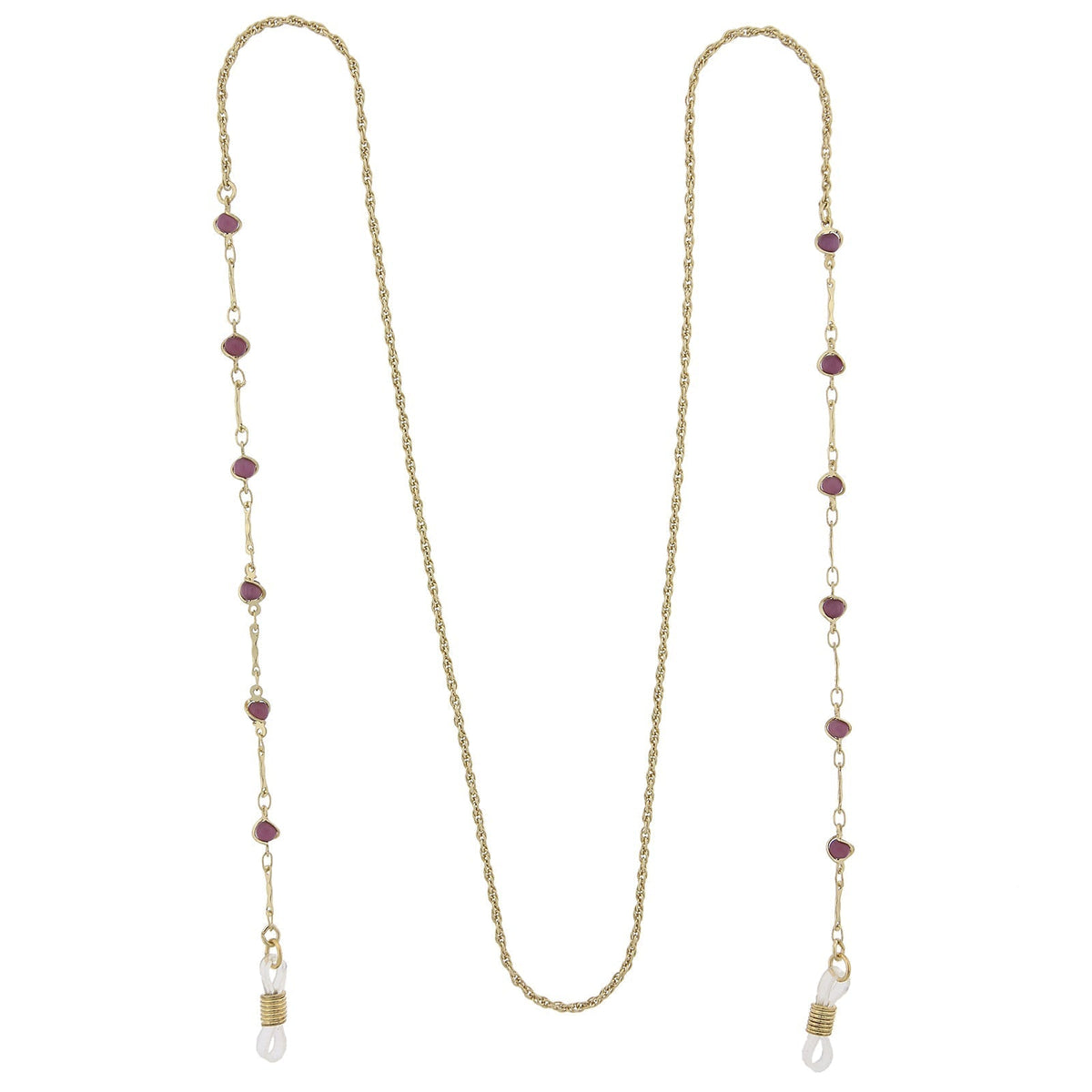 1928 Jewelry Purple Faux Cats Eye Bead Eyeglass Holder Chain Necklace 32 Inch