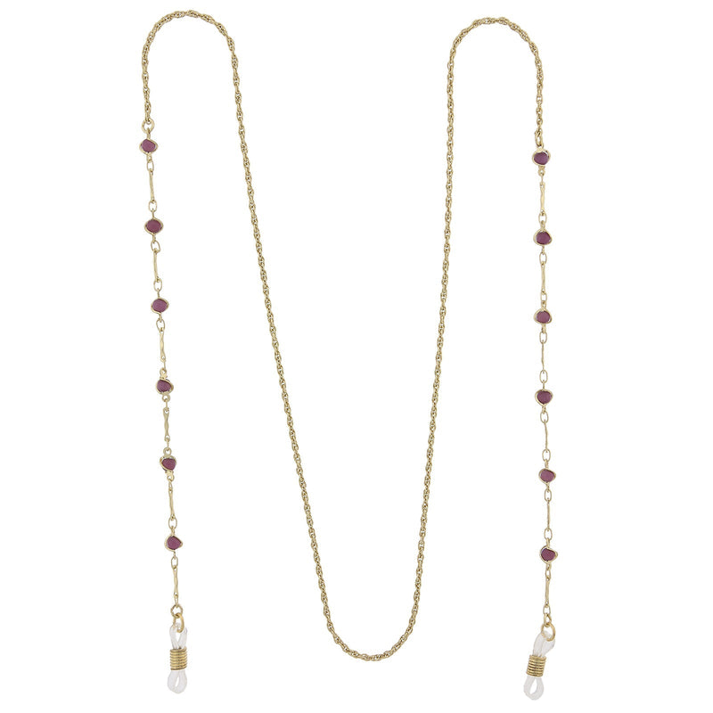 1928 Jewelry Purple Faux Cats Eye Bead Eyeglass Holder Chain Necklace 32 Inch