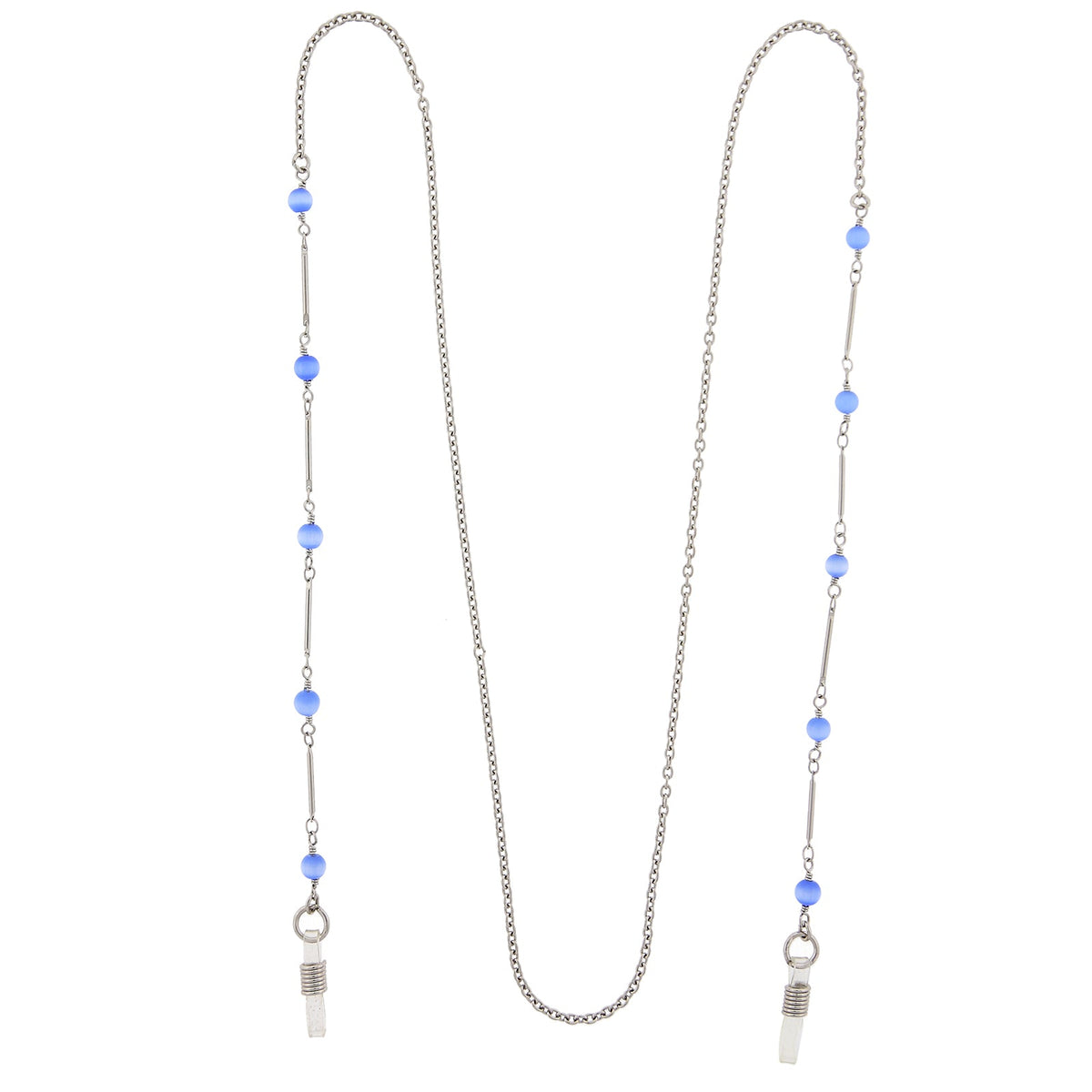1928 Jewelry Blue Faux Cats Eye Bead Eyeglass Holder Chain Necklace 32 Inch