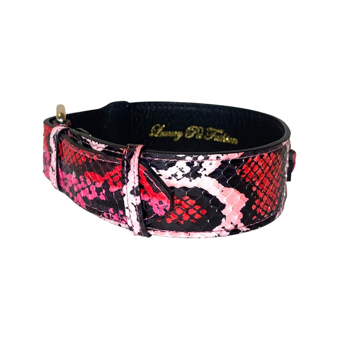 Allysa Payne Fuchsia/Light Pink/Red & Black Snake Classic Dog Collar
