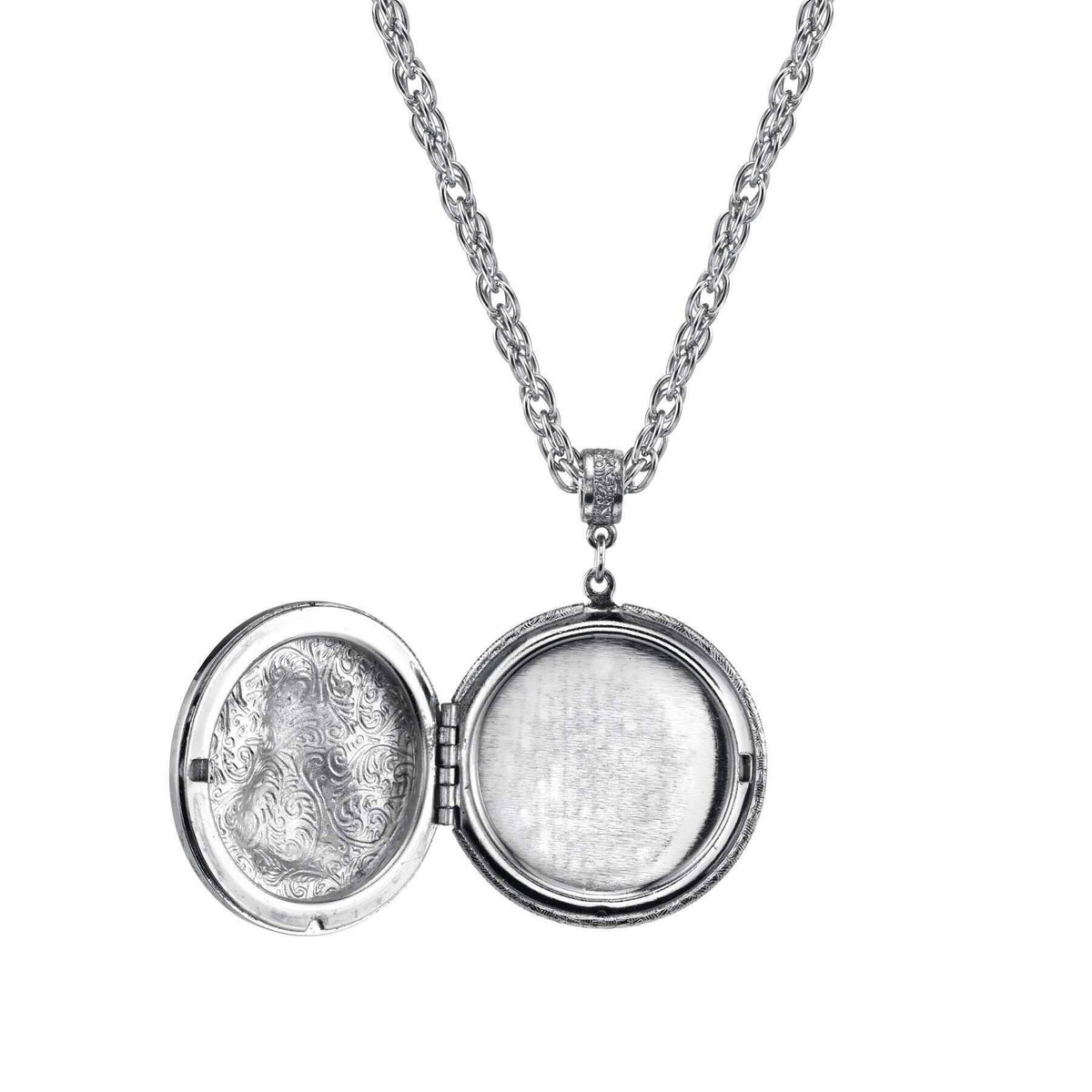 1928 Jewelry Pewter Cat Locket Necklace 30 Inch