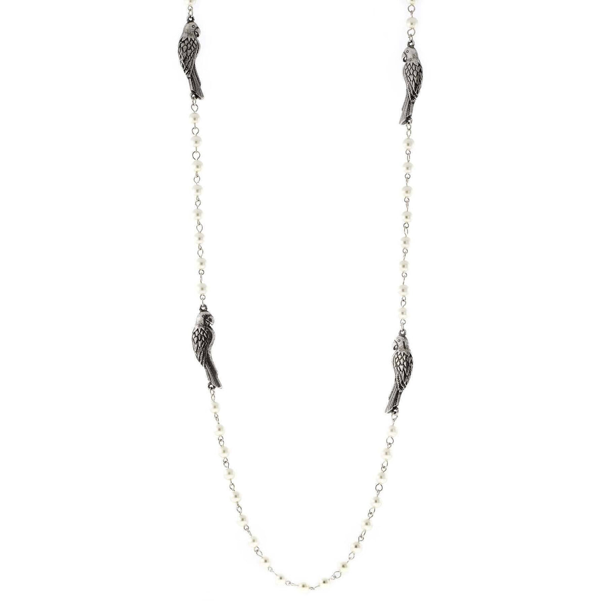 1928 Jewelry Parrot White Faux Pearl Chain Necklace 36 Inch