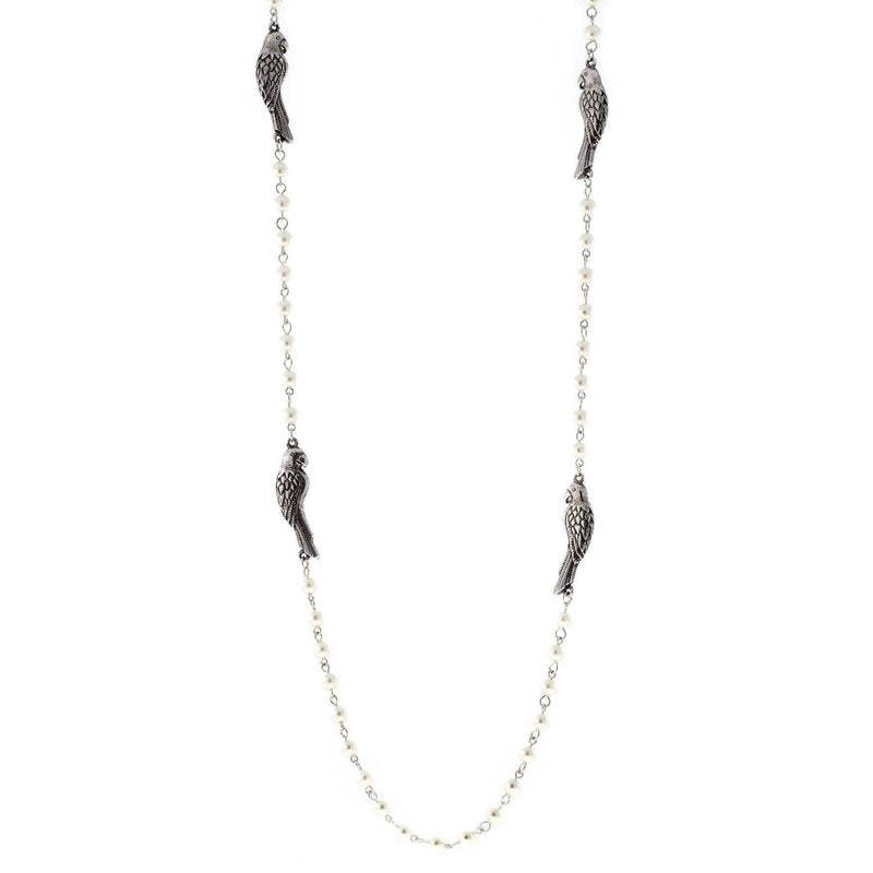 1928 Jewelry Parrot White Faux Pearl Chain Necklace 36 Inch