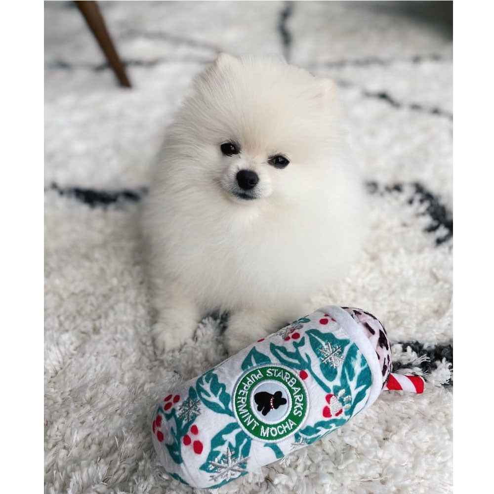 Haute Diggity Dog Starbarks Puppermint Mocha Holly Cup & Bone Plush Dog Toy