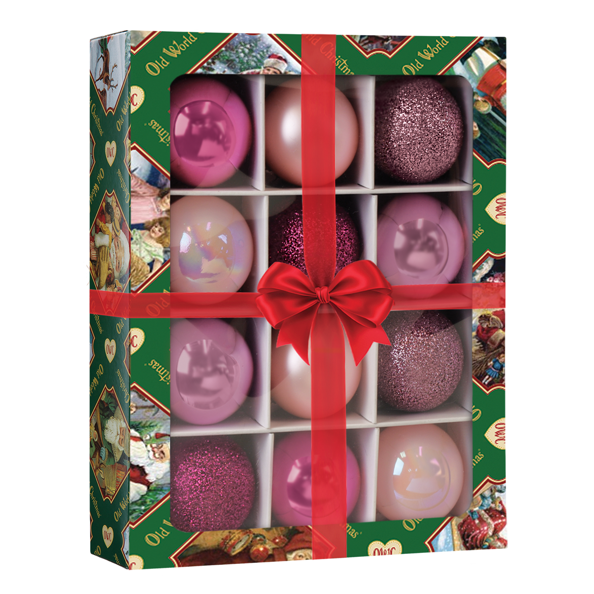 Old World Christmas: 12 Count 1.5" Posh Pink Balls Christmas Ornament